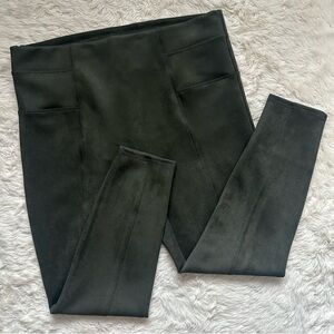 Spanx Faux Suede Leggings Pull On Stretch Shaping Dark Green Sz 1X Petite